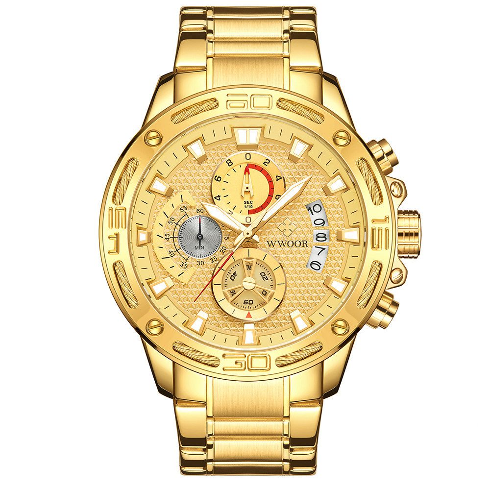 WWOOR 2021 Fashion Mens Watches Top Brand Luxury Gold Full Steel Quartz Watch Men Waterproof Sport Chronograph Relogio Masculino