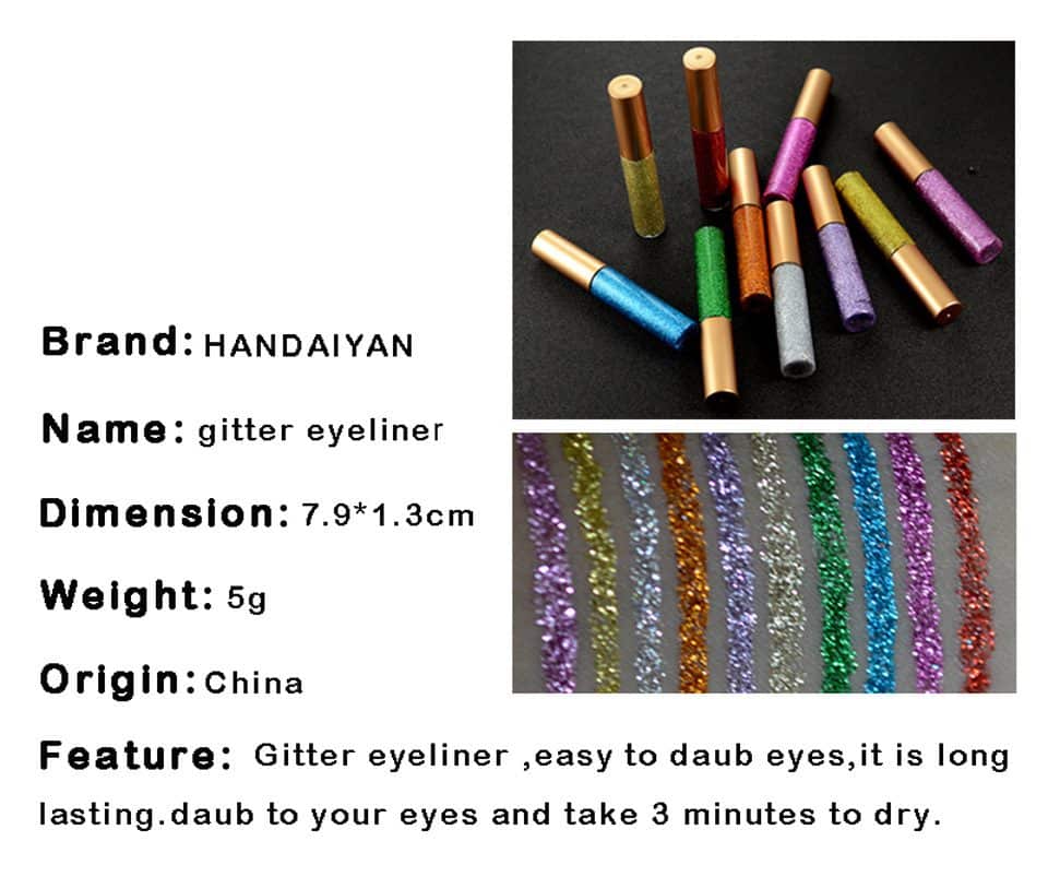 HANDAIYAN Brand 1 Pcs Glitter Liquid Eyeliner Pen 10 Colors Metallic Shine Eye Shadow & Liner Combination Pencil Eyes Makeup