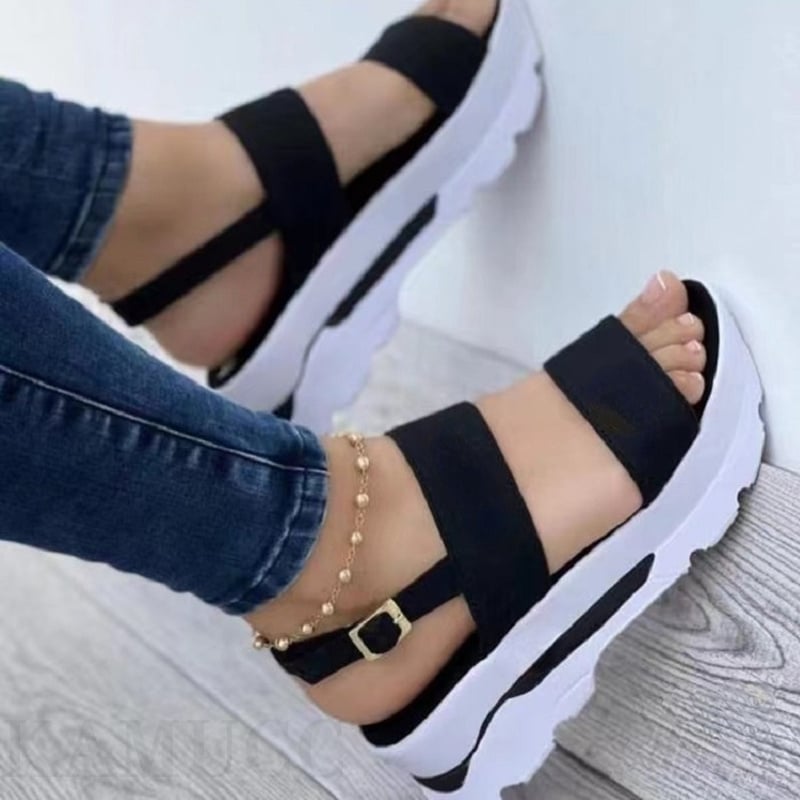 Women's Wedge Casual Buckle Faux Leather Platform Sandals