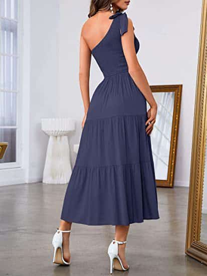 2023 New Summer Fashion Women's One-shoulder Pleated Layered Hem Split Dress