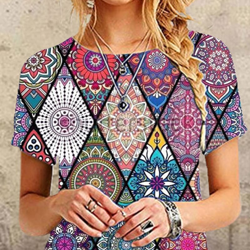 Summer New Round Neck Printed Casual Ultra-short Dress