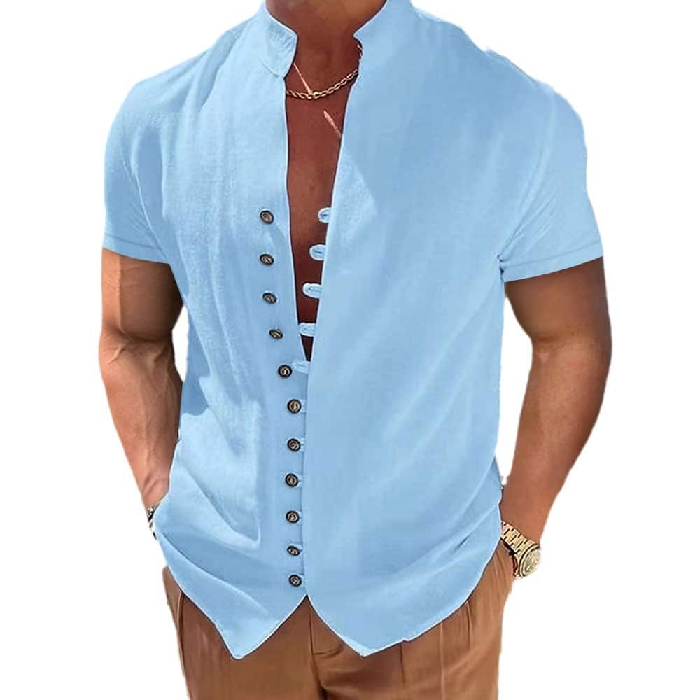 Men's Vintage Cotton Linen Collar Short-sleeved Shirt