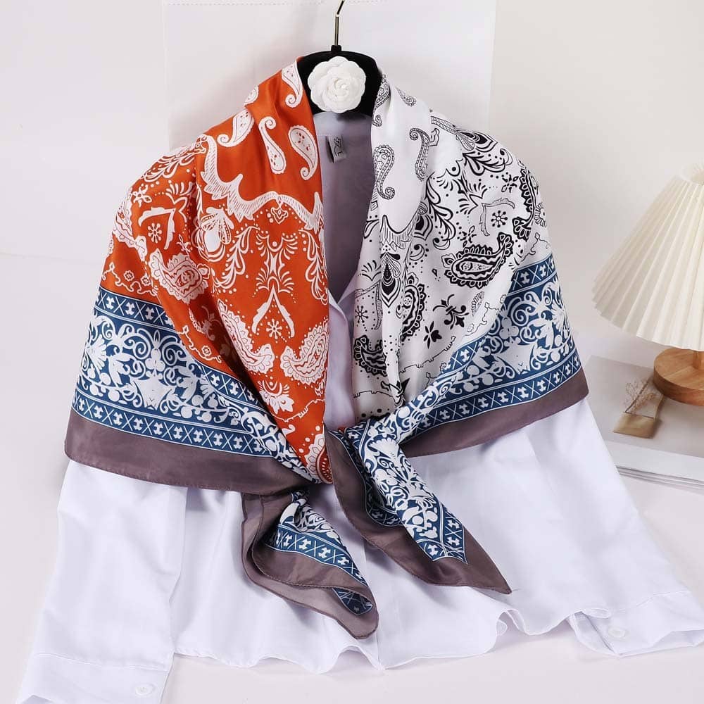 Twill Artistic Vintage Cashew Printing Color Block Scarves For Women