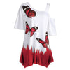 Short Sleeve Women Tops One Shoulder Summer Fashion Butterfly Printed Blouse Plus Size Tunic Casual Shirts Loose Blusas