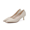 Pointed Toe Nude High Heels Soft Leather Solid Color Ladies