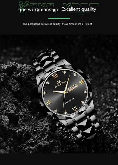 Double Calendar Tungsten Steel Waterproof Quartz Watch