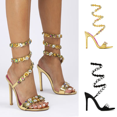 New Black Gold High-heeled Sandals for ladies