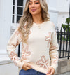 Women's Plus Size Sweater Flower Long Sleeve Round Neck