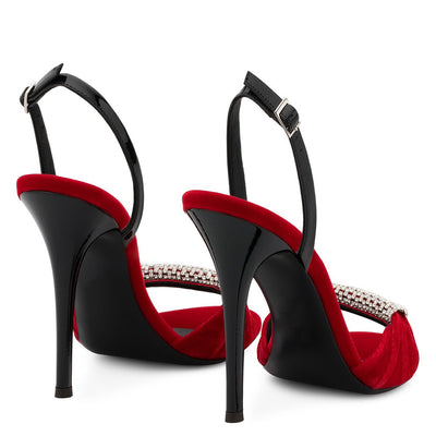 European And American Black And Red Velvet Rhinestone Super High Heel Sandals