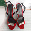 European And American Black And Red Velvet Rhinestone Super High Heel Sandals