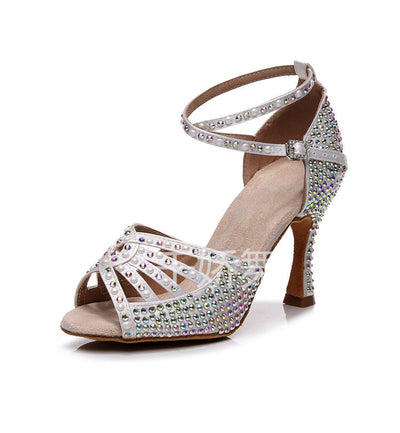 Women's Hot Rhinestone Latin Dance High Heel Shoes Soft Bottom Rhinestone