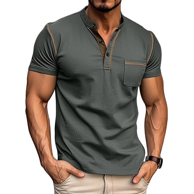 Summer Men's Color Matching Pocket T-shirt Top