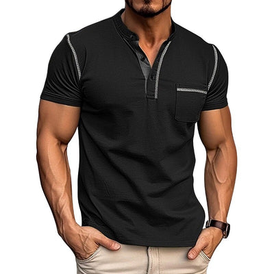 Summer Men's Color Matching Pocket T-shirt Top